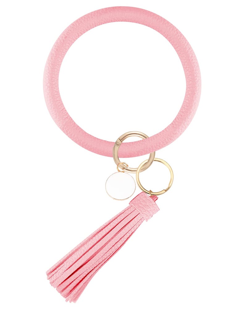 Weixiltc Large Circle Key Ring Leather Tassel Bracelet Holder Keychain Keyring For Women Girl (Pink) - Image 1
